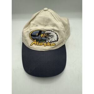 Alaska Eagle Baseball Cap Strapback Hat Beige and Blue Adjustable Embroidered